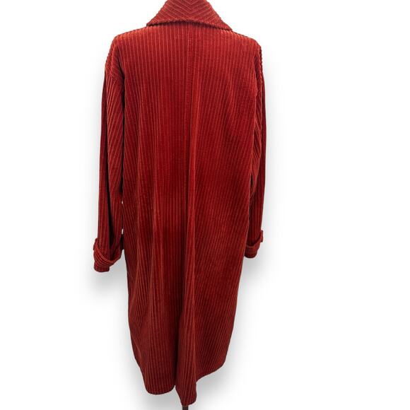 FLAX Medium Burnt orange Corduroy Full Length Jacket Coat Duster Velvet Ribbed - Picture 9 of 11